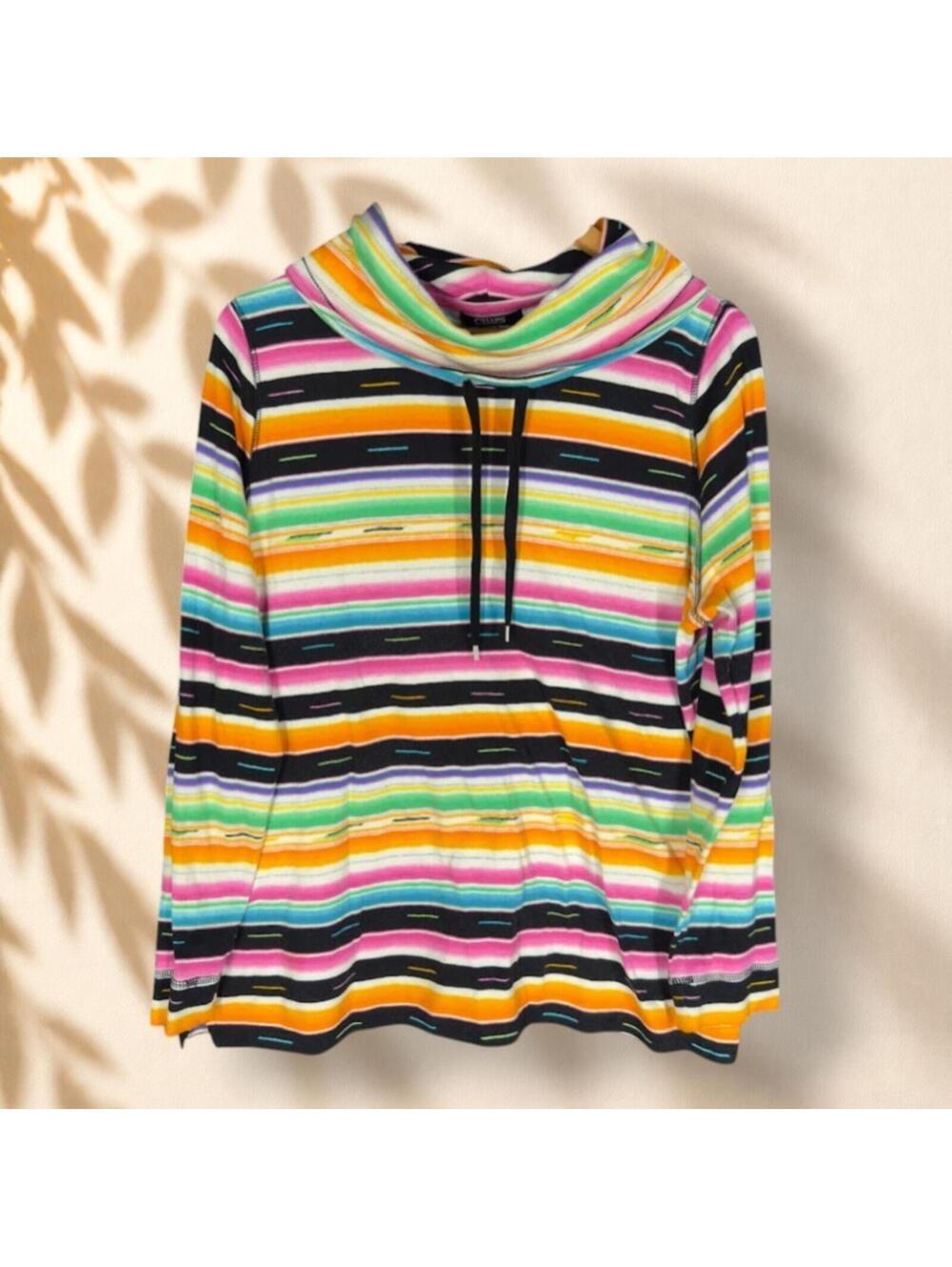 Chaps Sweater Pullover Women 1X Plus Orange Striped Knit Long Sleeve Cowl Neck